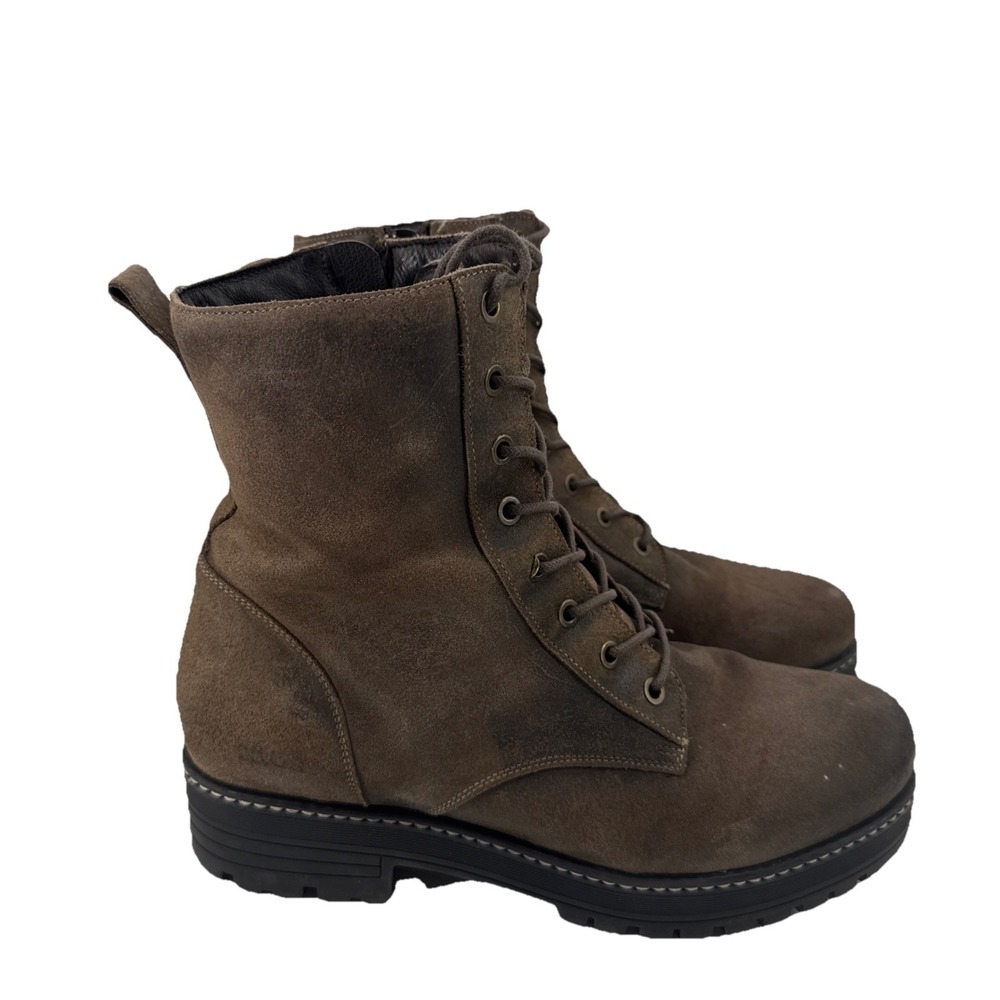 Taos Groupie Combat Boots Women 10.5 EU 41 Brown Suede Lace Up Side Zip Faux Fur